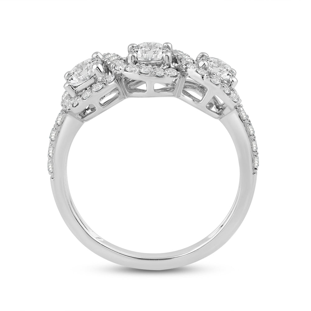 Three Stone Crossover Diamond Halo Ring with 14KT White Gold / Lab / 1 1/8 Cut Diamond in 14KT White Gold / Lab / 1 1/8 view 2
