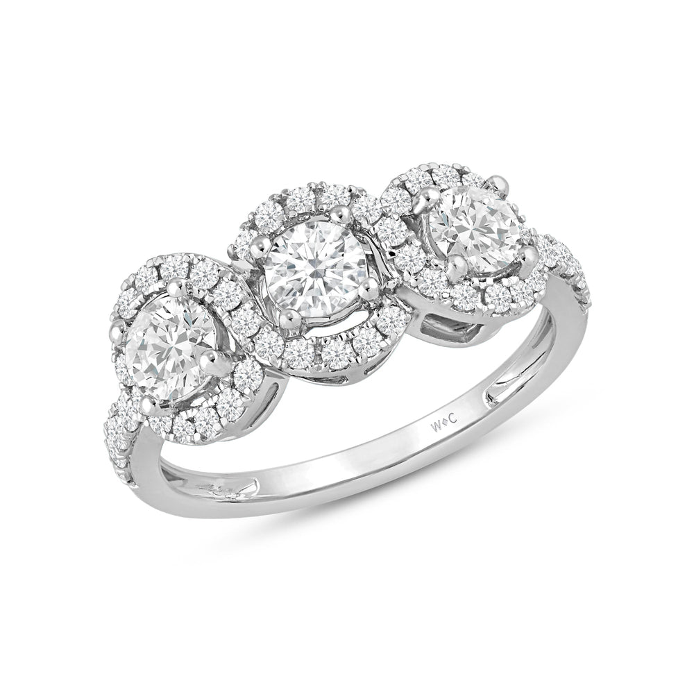 Three Stone Crossover Diamond Halo Ring with 14KT White Gold / Lab / 1 1/8 Cut Diamond in 14KT White Gold / Lab / 1 1/8 view 3

