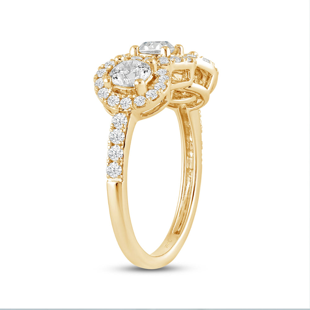 Three Stone Crossover Diamond Halo Ring with 14KT Yellow Gold / Lab / 1 1/8 Cut Diamond in 14KT Yellow Gold / Lab / 1 1/8 view 4
