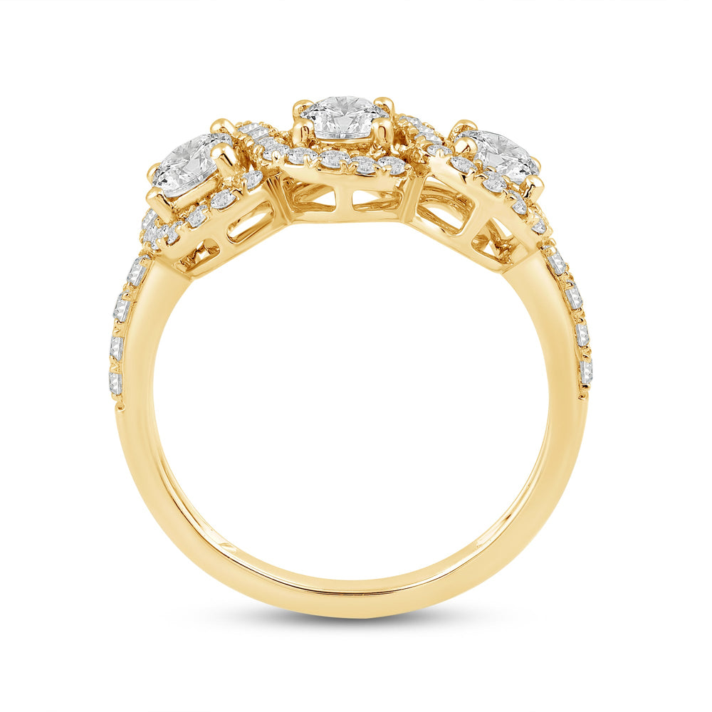 Three Stone Crossover Diamond Halo Ring with 14KT Yellow Gold / Lab / 1 1/8 Cut Diamond in 14KT Yellow Gold / Lab / 1 1/8 view 2

