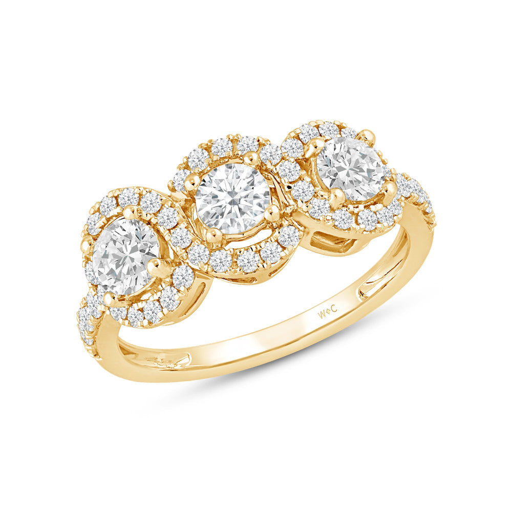 Three Stone Crossover Diamond Halo Ring with 14KT Yellow Gold / Lab / 1 1/8 Cut Diamond in 14KT Yellow Gold / Lab / 1 1/8 view 3

