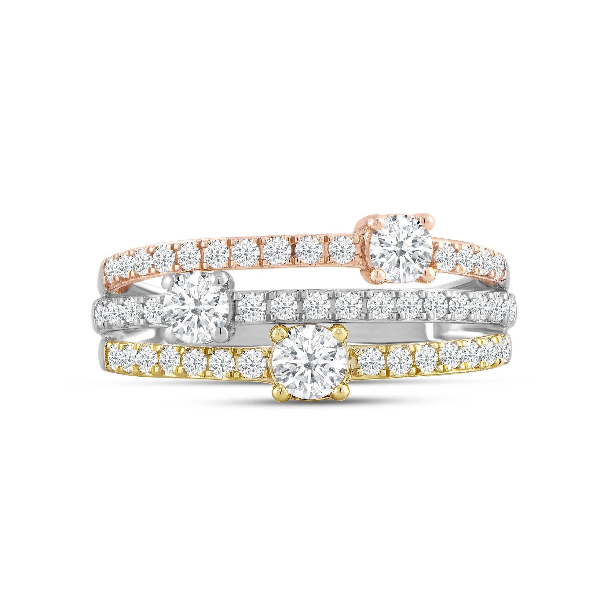 Three Row Beads and Diamonds Scatter Fashion Ring