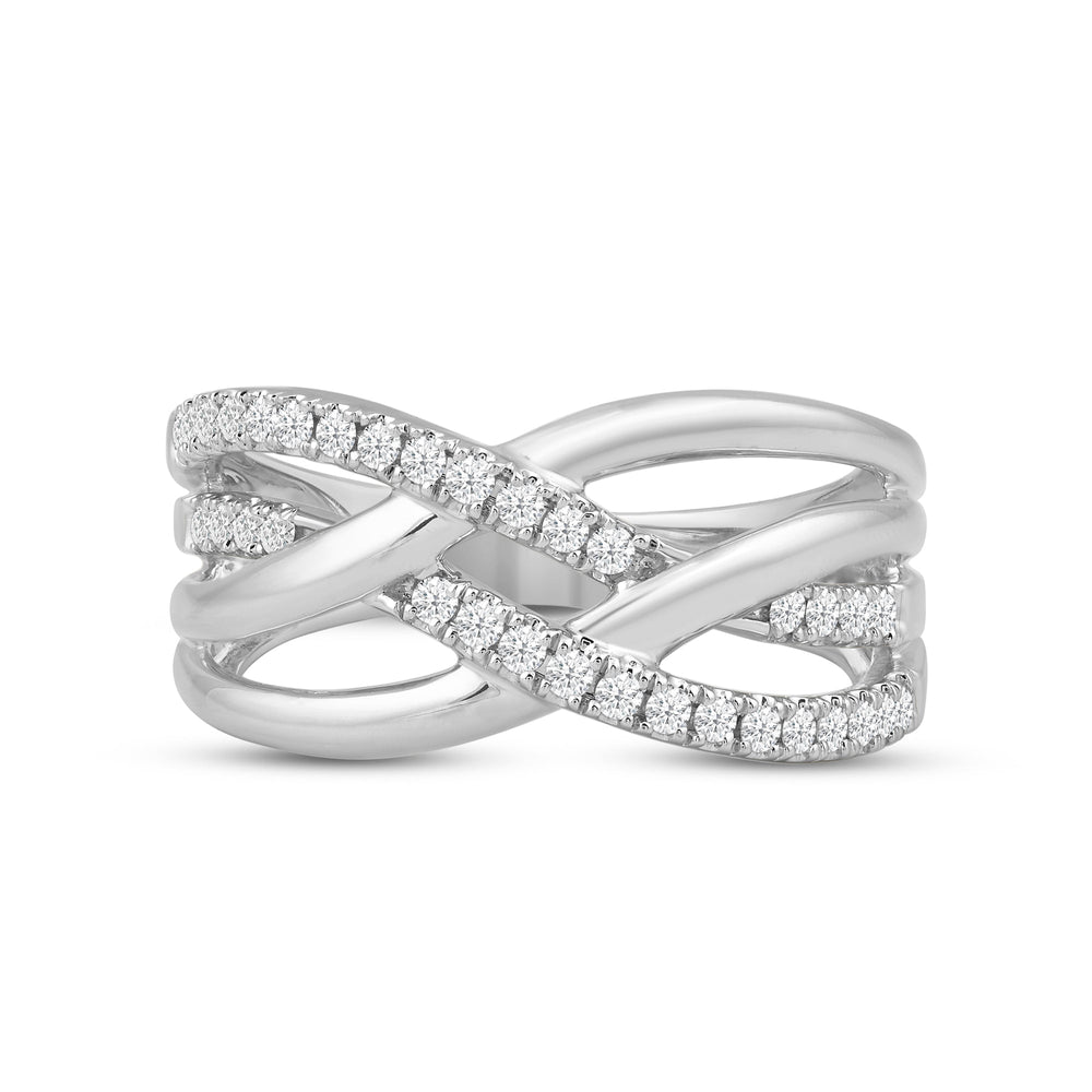 Crossover Studded and Gold Diamond Fashion Ring with 14KT White Gold / Lab / 1/4 Cut Diamond in 14KT White Gold / Lab / 1/4 view 1

