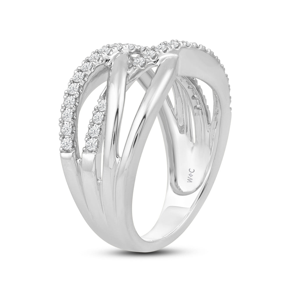 Crossover Studded and Gold Diamond Fashion Ring with 14KT White Gold / Lab / 1/4 Cut Diamond in 14KT White Gold / Lab / 1/4 view 4
