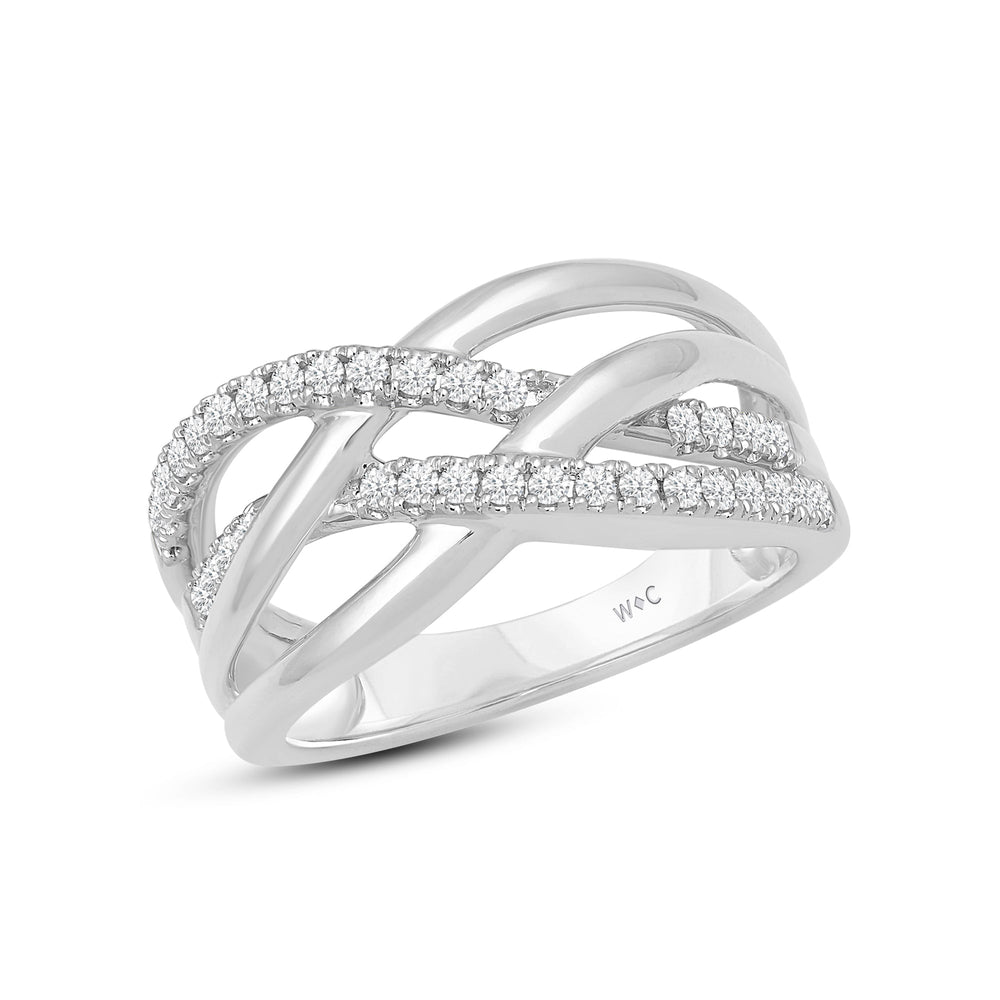 Crossover Studded and Gold Diamond Fashion Ring with 14KT White Gold / Lab / 1/4 Cut Diamond in 14KT White Gold / Lab / 1/4 view 3
