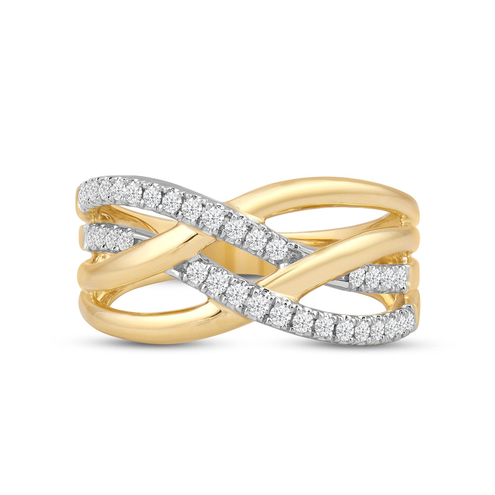 Crossover Studded and Gold Diamond Fashion Ring with 14KT Yellow Gold / Lab / 1/4 Cut Diamond in 14KT Yellow Gold / Lab / 1/4 view 1
