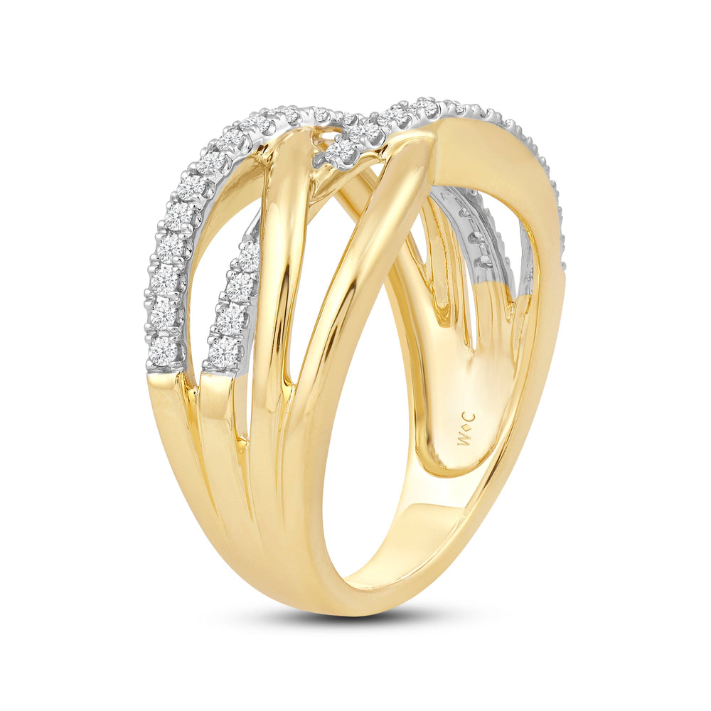 Crossover Studded and Gold Diamond Fashion Ring with 14KT Yellow Gold / Lab / 1/4 Cut Diamond in 14KT Yellow Gold / Lab / 1/4 view 4
