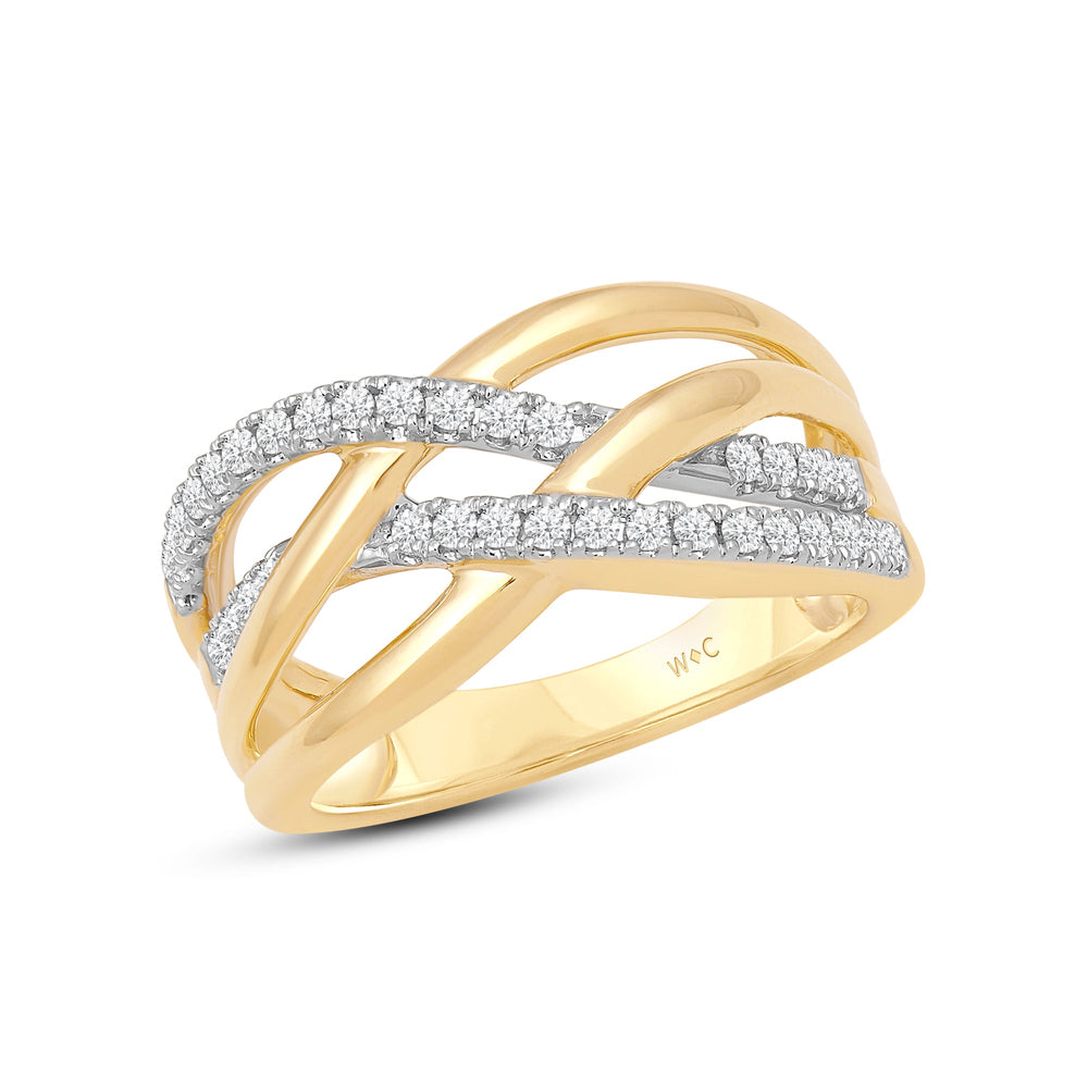 Crossover Studded and Gold Diamond Fashion Ring with 14KT Yellow Gold / Lab / 1/4 Cut Diamond in 14KT Yellow Gold / Lab / 1/4 view 3

