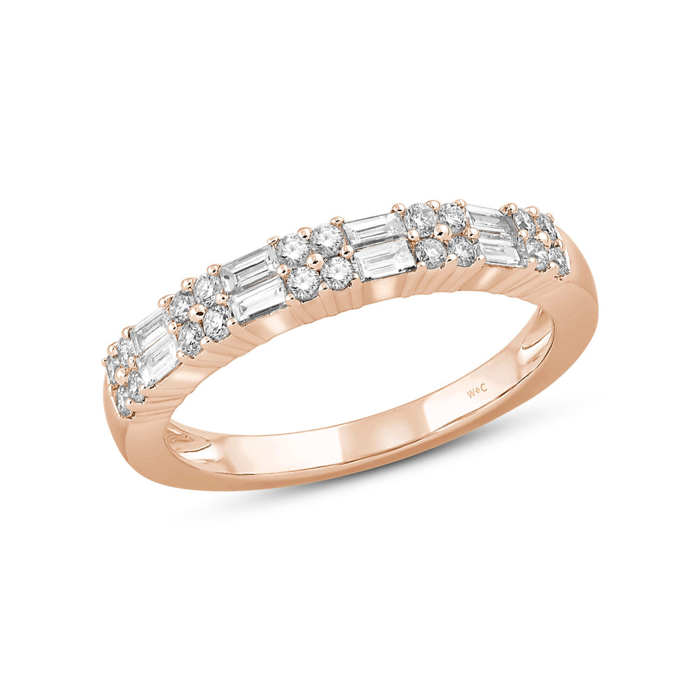 Baguette and Round Two Row Fashion Diamond Ring with 14KT Rose Gold / Lab / 3/4 Cut Diamond in 14KT Rose Gold / Lab / 3/4 view 3
