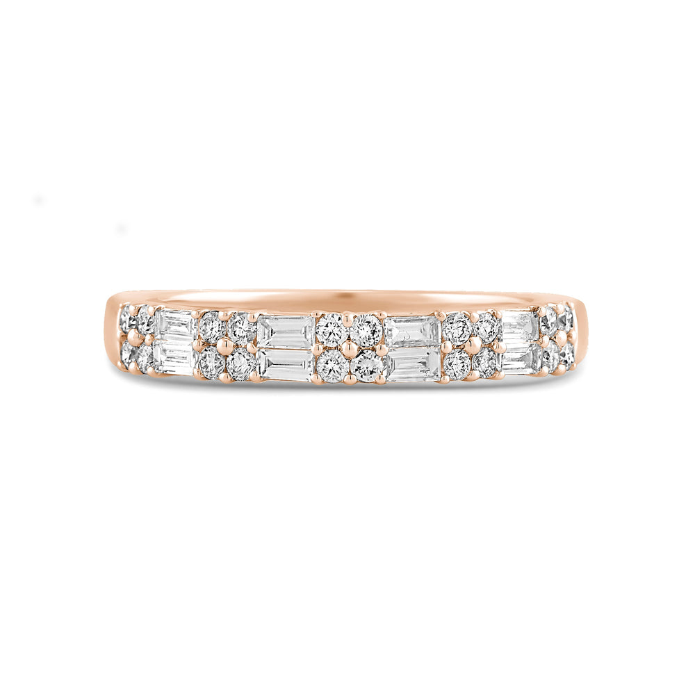 Baguette and Round Two Row Fashion Diamond Ring with 14KT Rose Gold / Lab / 3/4 Cut Diamond in 14KT Rose Gold / Lab / 3/4 view 1
