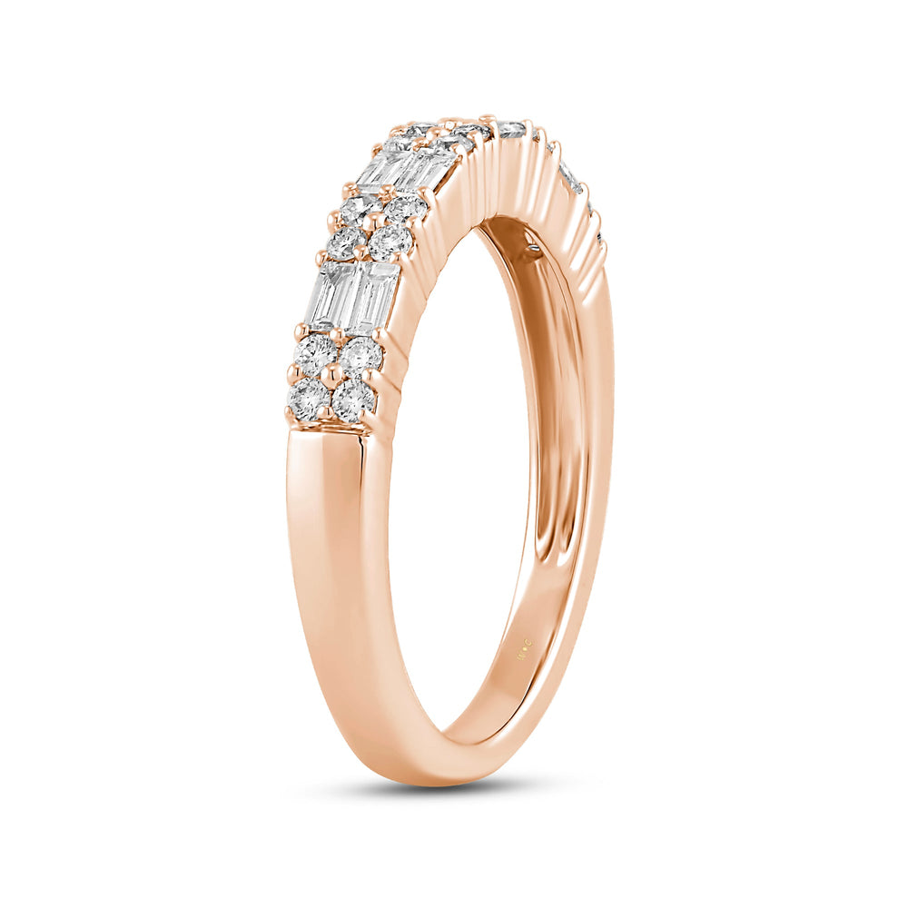 Baguette and Round Two Row Fashion Diamond Ring with 14KT Rose Gold / Lab / 3/4 Cut Diamond in 14KT Rose Gold / Lab / 3/4 view 5
