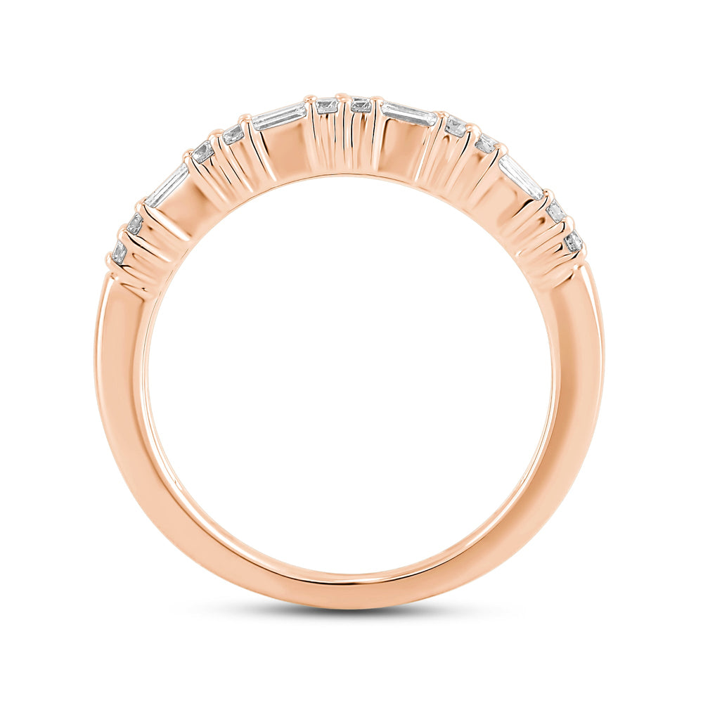 Baguette and Round Two Row Fashion Diamond Ring with 14KT Rose Gold / Lab / 3/4 Cut Diamond in 14KT Rose Gold / Lab / 3/4 view 2
