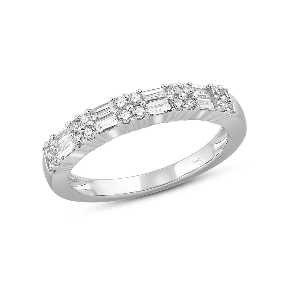 Baguette and Round Two Row Fashion Diamond Ring with 14KT White Gold / Lab / 3/4 Cut Diamond in 14KT White Gold / Lab / 3/4 view 3
