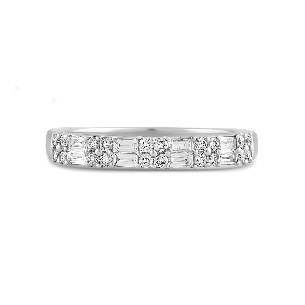 Baguette and Round Two Row Fashion Diamond Ring with 14KT White Gold / Lab / 3/4 Cut Diamond in 14KT White Gold / Lab / 3/4 view 1
