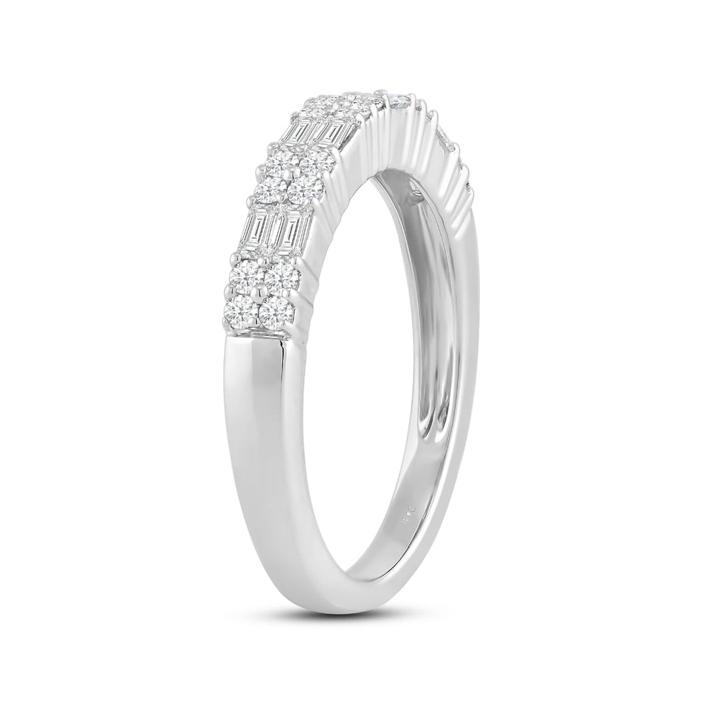 Baguette and Round Two Row Fashion Diamond Ring with 14KT White Gold / Lab / 3/4 Cut Diamond in 14KT White Gold / Lab / 3/4 view 4
