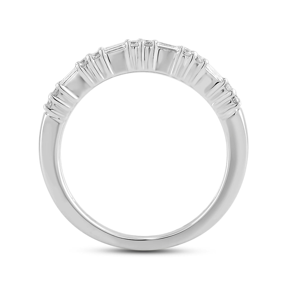 Baguette and Round Two Row Fashion Diamond Ring with 14KT White Gold / Lab / 3/4 Cut Diamond in 14KT White Gold / Lab / 3/4 view 2
