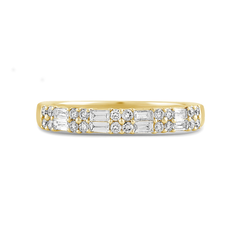 Baguette and Round Two Row Fashion Diamond Ring with 14KT Yellow Gold / Lab / 3/4 Cut Diamond in 14KT Yellow Gold / Lab / 3/4 view 1
