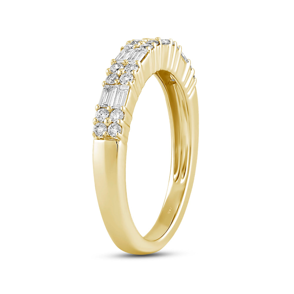 Baguette and Round Two Row Fashion Diamond Ring with 14KT Yellow Gold / Lab / 3/4 Cut Diamond in 14KT Yellow Gold / Lab / 3/4 view 4
