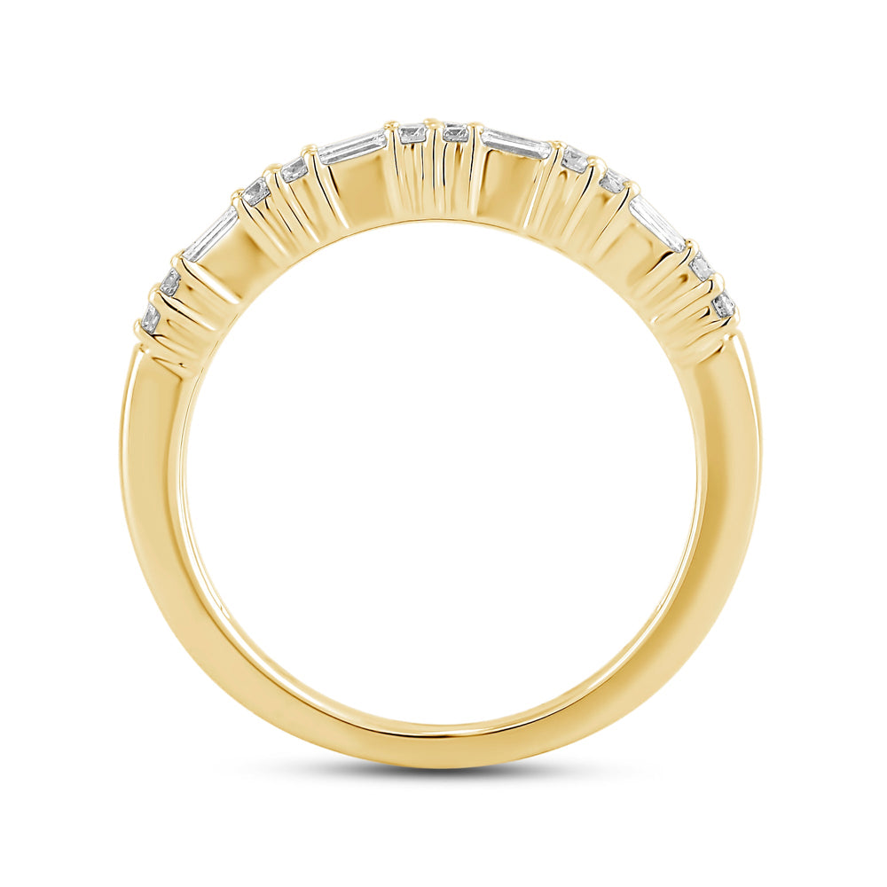 Baguette and Round Two Row Fashion Diamond Ring with 14KT Yellow Gold / Lab / 3/4 Cut Diamond in 14KT Yellow Gold / Lab / 3/4 view 2
