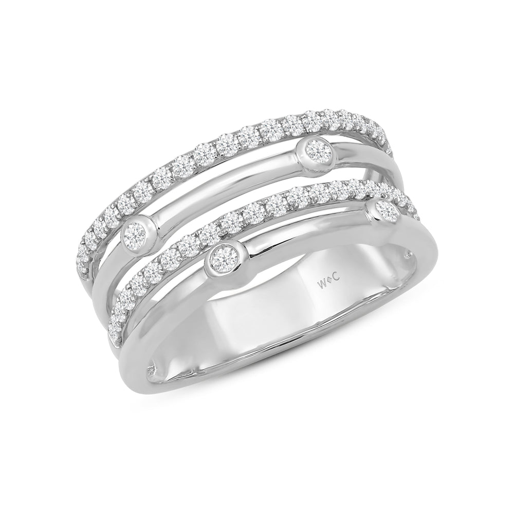Four Row Bezel Station Ring with 14KT White Gold / Lab / 3/8 Cut Diamond in 14KT White Gold / Lab / 3/8 view 3
