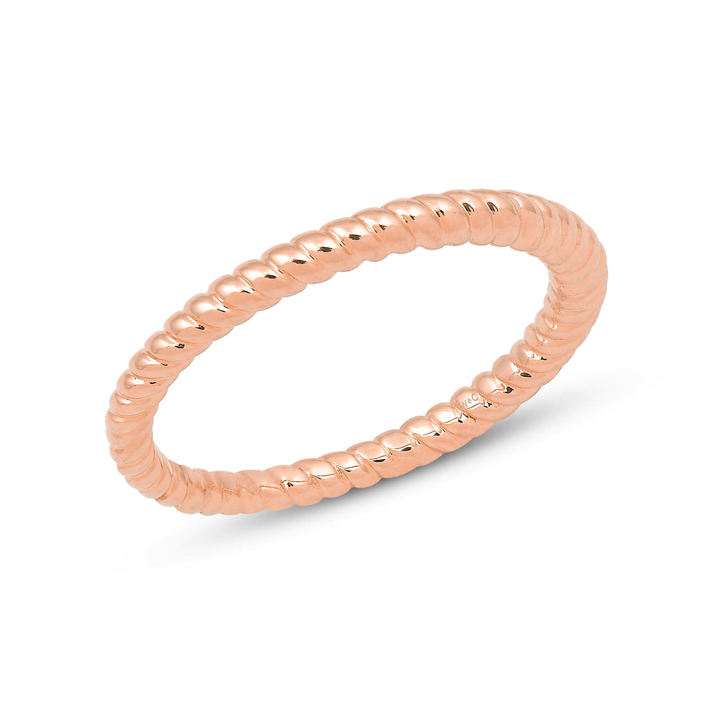 Twisted Rope Plain Fashion Ring with 14KT Rose Gold Cut Diamond in 14KT Rose Gold view 3
