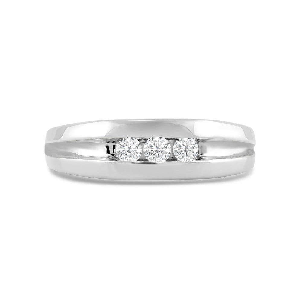 Three Stone Men's Ring with 14KT White Gold / Lab / 1/2 Cut Diamond in 14KT White Gold / Lab / 1/2 view 1
