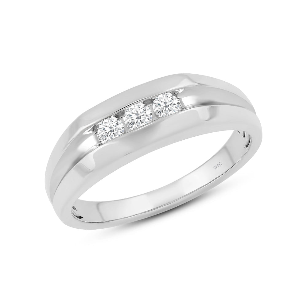 Three Stone Men's Ring with 14KT White Gold / Lab / 1/2 Cut Diamond in 14KT White Gold / Lab / 1/2 view 3

