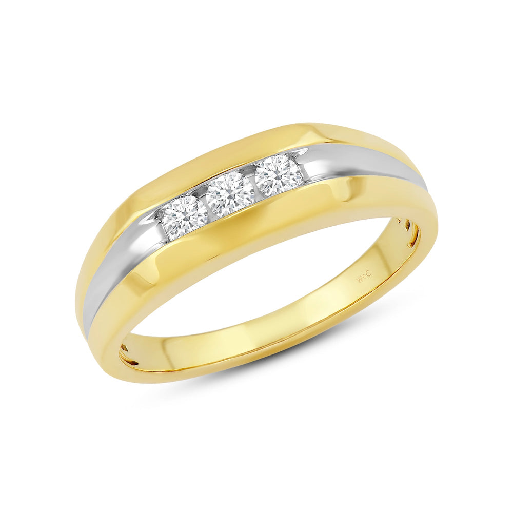Three Stone Men's Ring with 14KT White & Yellow Gold / Lab / 1/2 Cut Diamond in 14KT White & Yellow Gold / Lab / 1/2 view 3
