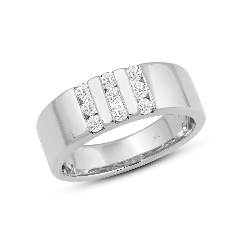 Three Line Stone Diamond Men's Ring with Platinum / Lab / 1/2 Cut Diamond in 14KT Platinum / Lab / 1/2 view 3
