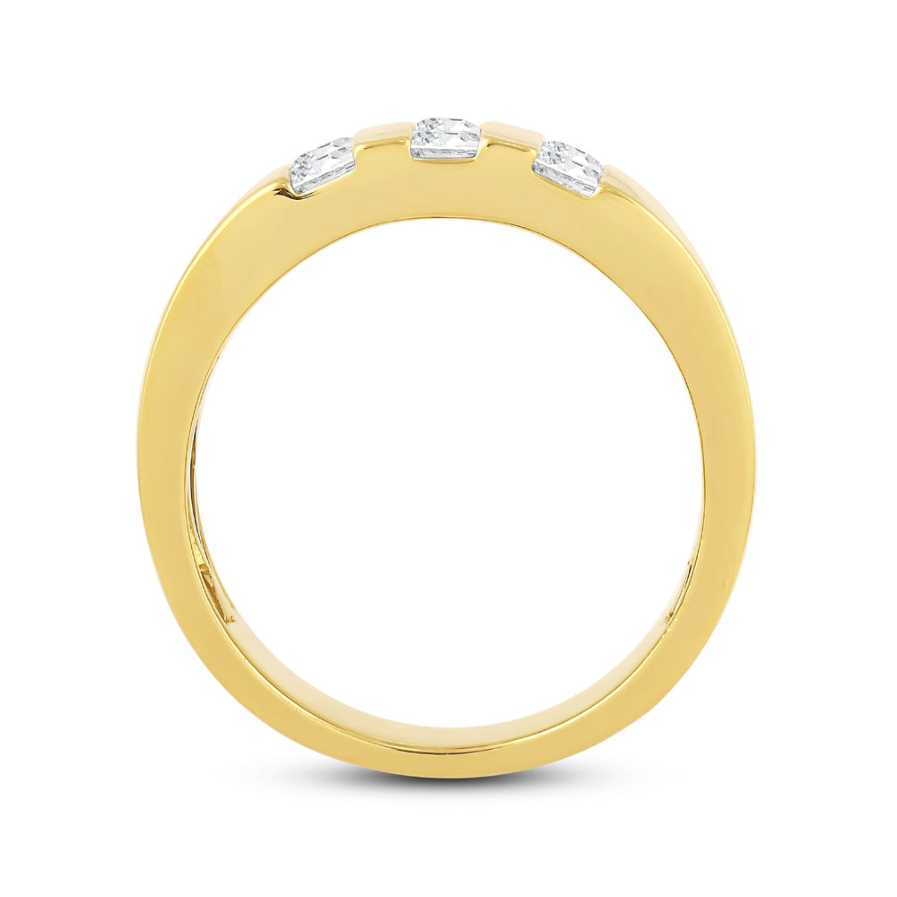 Three Line Stone Diamond Men's Ring with 18KT Yellow Gold / Lab / 1 Cut Diamond in 14KT Yellow Gold / Lab / 1 view 2
