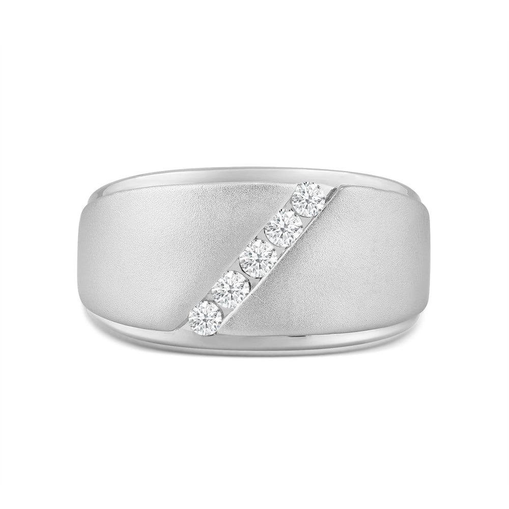 Slant Stone Studded Line Diamond Men's Ring with Platinum / Lab / 1/3 Cut Diamond in 14KT Platinum / Lab / 1/3 view 1
