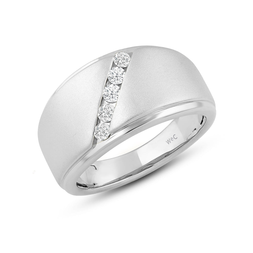 Slant Stone Studded Line Diamond Men's Ring with Platinum / Lab / 1/3 Cut Diamond in 14KT Platinum / Lab / 1/3 view 3

