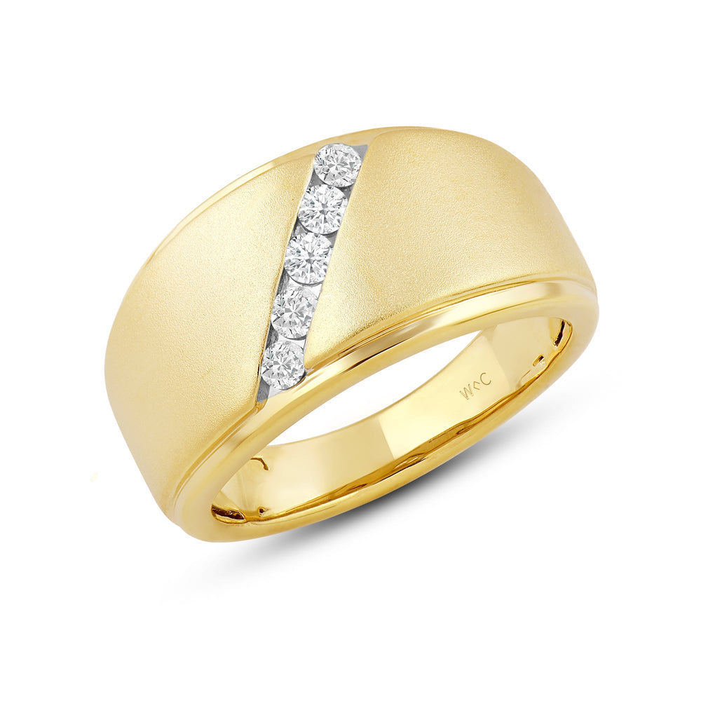 Slant Stone Studded Line Diamond Men's Ring with 18KT Yellow Gold / Lab / 1/3 Cut Diamond in 14KT Yellow Gold / Lab / 1/3 view 3

