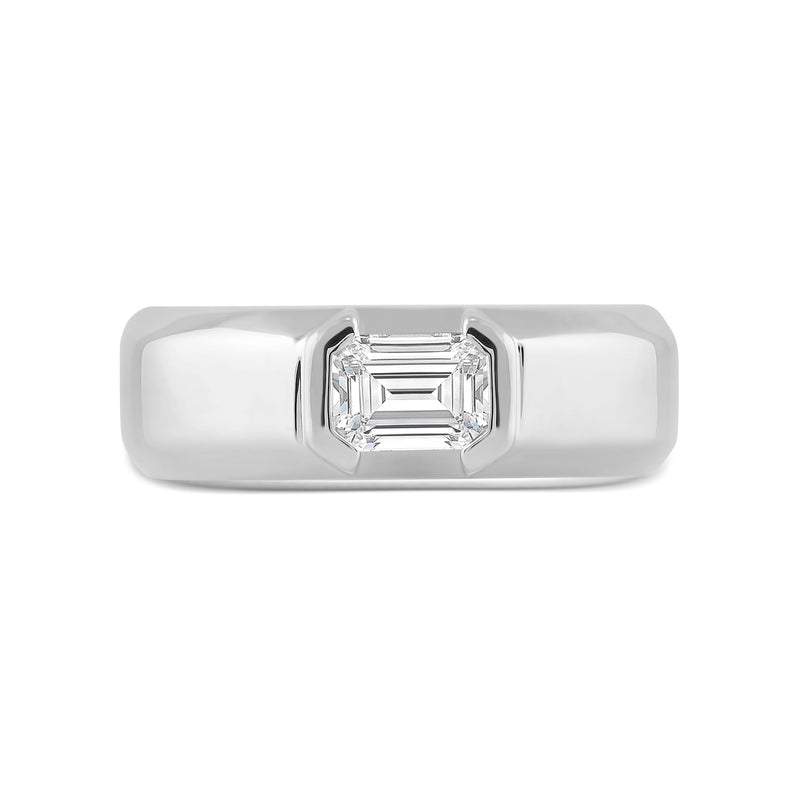 Half Bezel East West Emerald Diamond Men's Ring