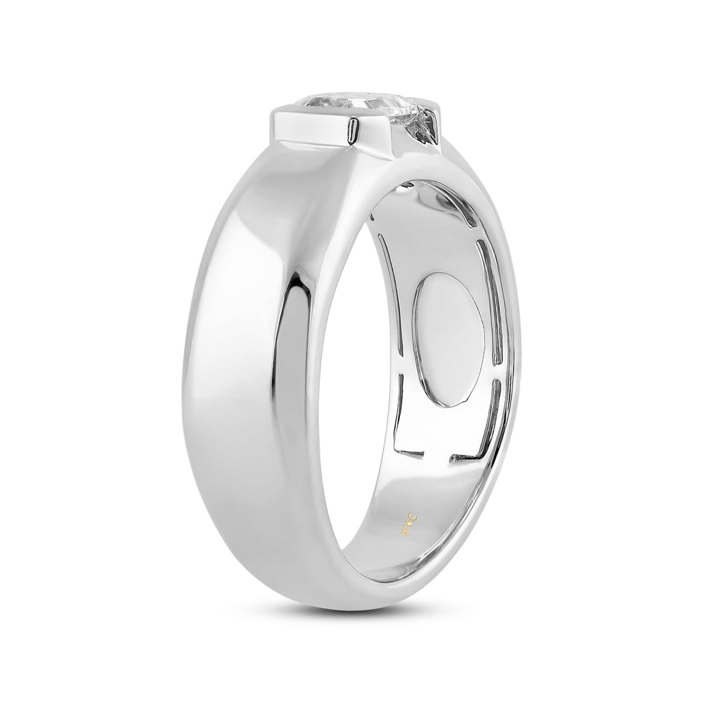 Half Bezel East West Emerald Diamond Men's Ring with Platinum / Lab / 1 Cut Diamond in 14KT Platinum / Lab / 1 view 4

