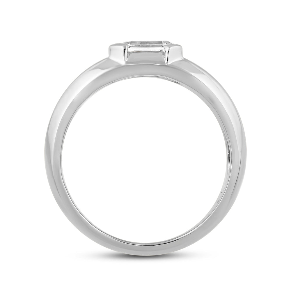 Half Bezel East West Emerald Diamond Men's Ring with Platinum / Lab / 1 Cut Diamond in 14KT Platinum / Lab / 1 view 2
