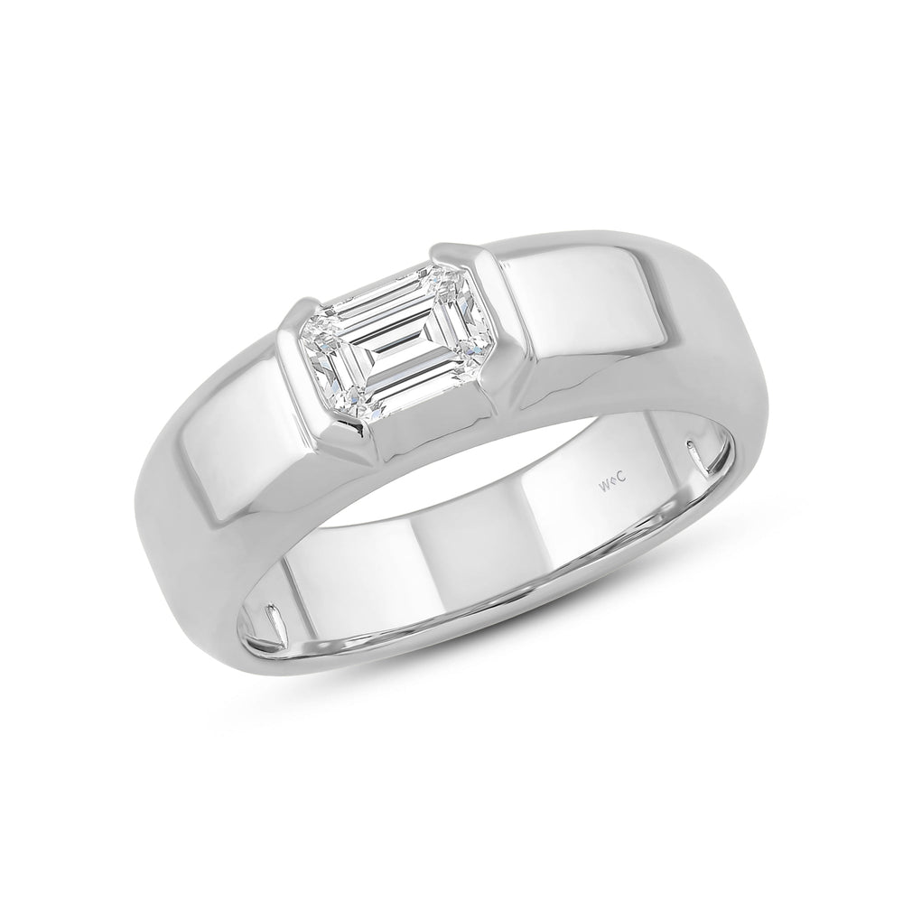 Half Bezel East West Emerald Diamond Men's Ring with Platinum / Lab / 1 Cut Diamond in 14KT Platinum / Lab / 1 view 3
