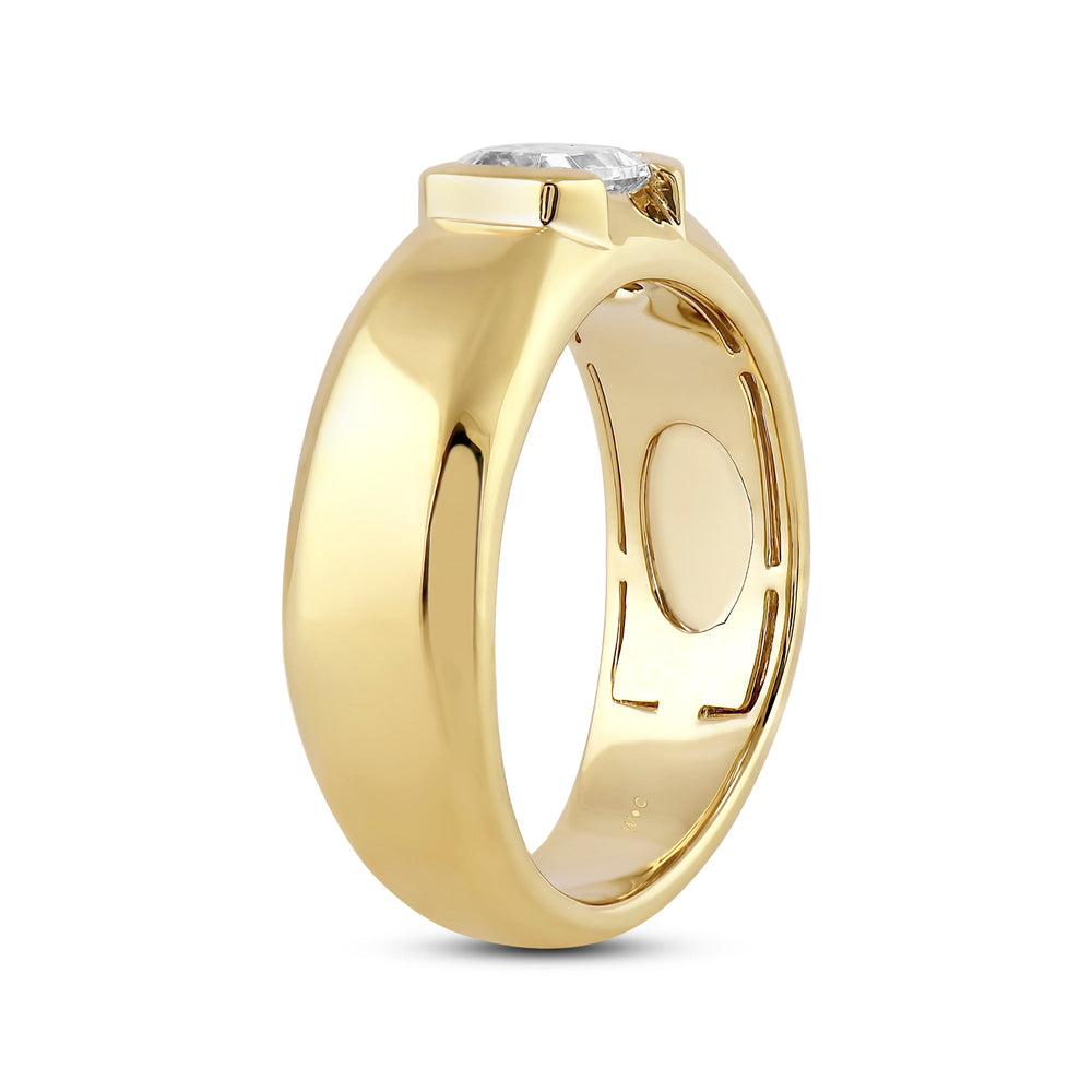 Half Bezel East West Emerald Diamond Men's Ring with 18KT Yellow Gold / Lab / 1 Cut Diamond in 14KT Yellow Gold / Lab / 1 view 4
