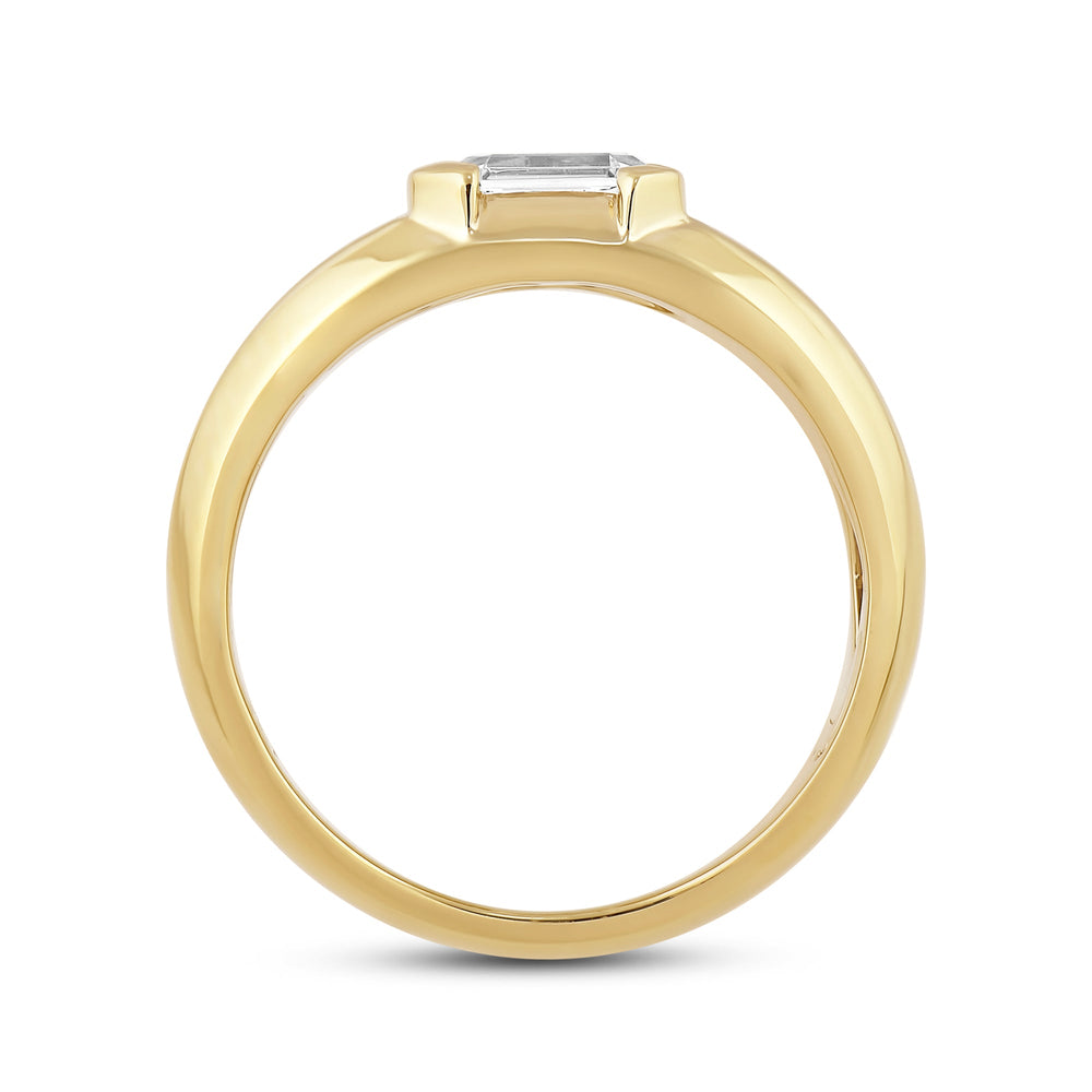 Half Bezel East West Emerald Diamond Men's Ring with 18KT Yellow Gold / Lab / 1 Cut Diamond in 14KT Yellow Gold / Lab / 1 view 2
