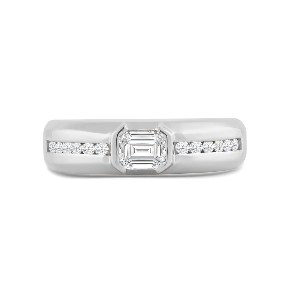 East West Half Bezel Diamond Men's Ring with Platinum / Lab / 1 Cut Diamond in 14KT Platinum / Lab / 1 view 1
