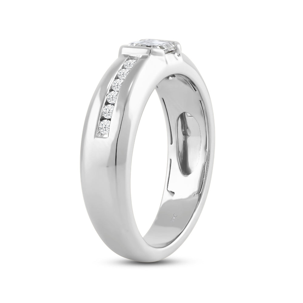 East West Half Bezel Diamond Men's Ring with Platinum / Lab / 1 Cut Diamond in 14KT Platinum / Lab / 1 view 4
