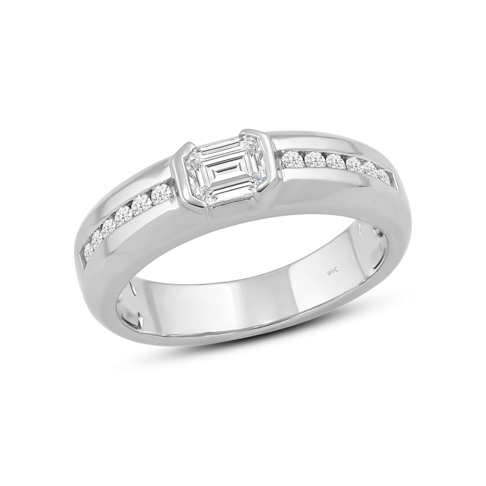 East West Half Bezel Diamond Men's Ring with Platinum / Lab / 1 Cut Diamond in 14KT Platinum / Lab / 1 view 3
