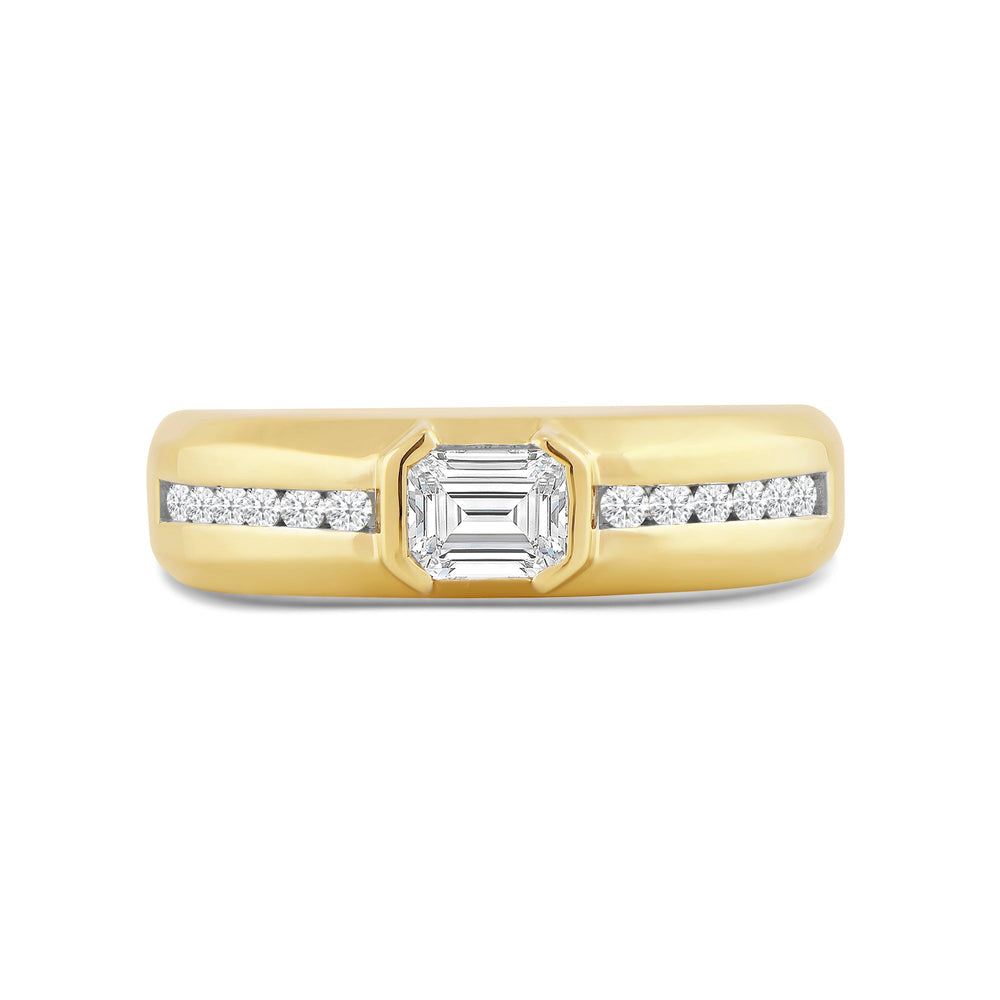 East West Half Bezel Diamond Men's Ring with 18KT Yellow Gold / Lab / 1 Cut Diamond in 14KT Yellow Gold / Lab / 1 view 1
