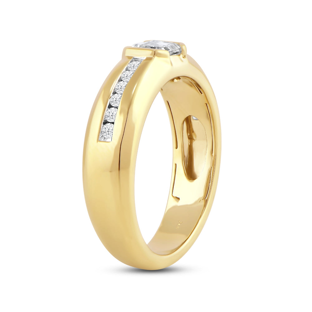 East West Half Bezel Diamond Men's Ring with 18KT Yellow Gold / Lab / 1 Cut Diamond in 14KT Yellow Gold / Lab / 1 view 4
