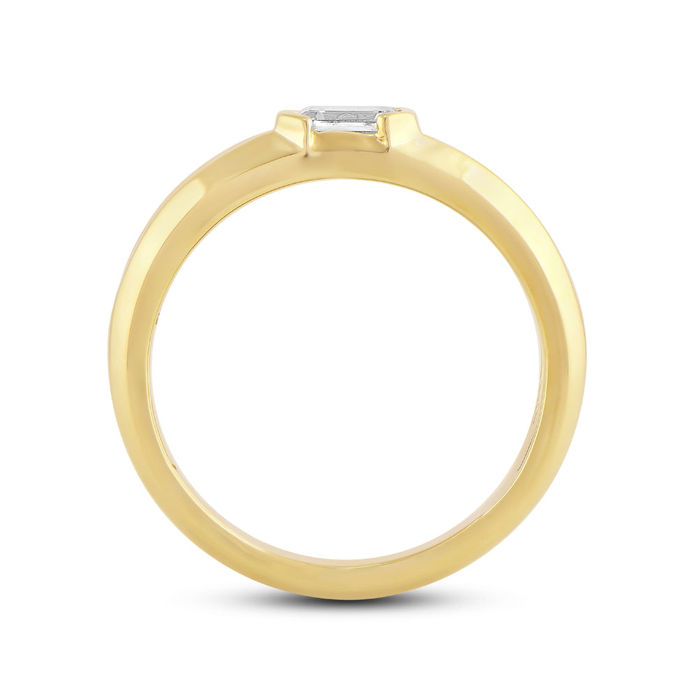 East West Half Bezel Diamond Men's Ring with 18KT Yellow Gold / Lab / 1 Cut Diamond in 14KT Yellow Gold / Lab / 1 view 2
