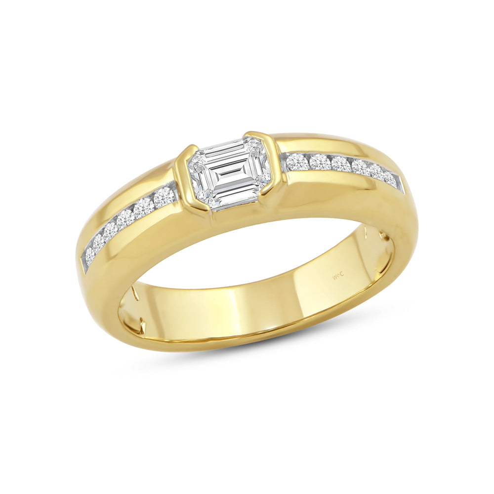 East West Half Bezel Diamond Men's Ring with 18KT Yellow Gold / Lab / 1 Cut Diamond in 14KT Yellow Gold / Lab / 1 view 3
