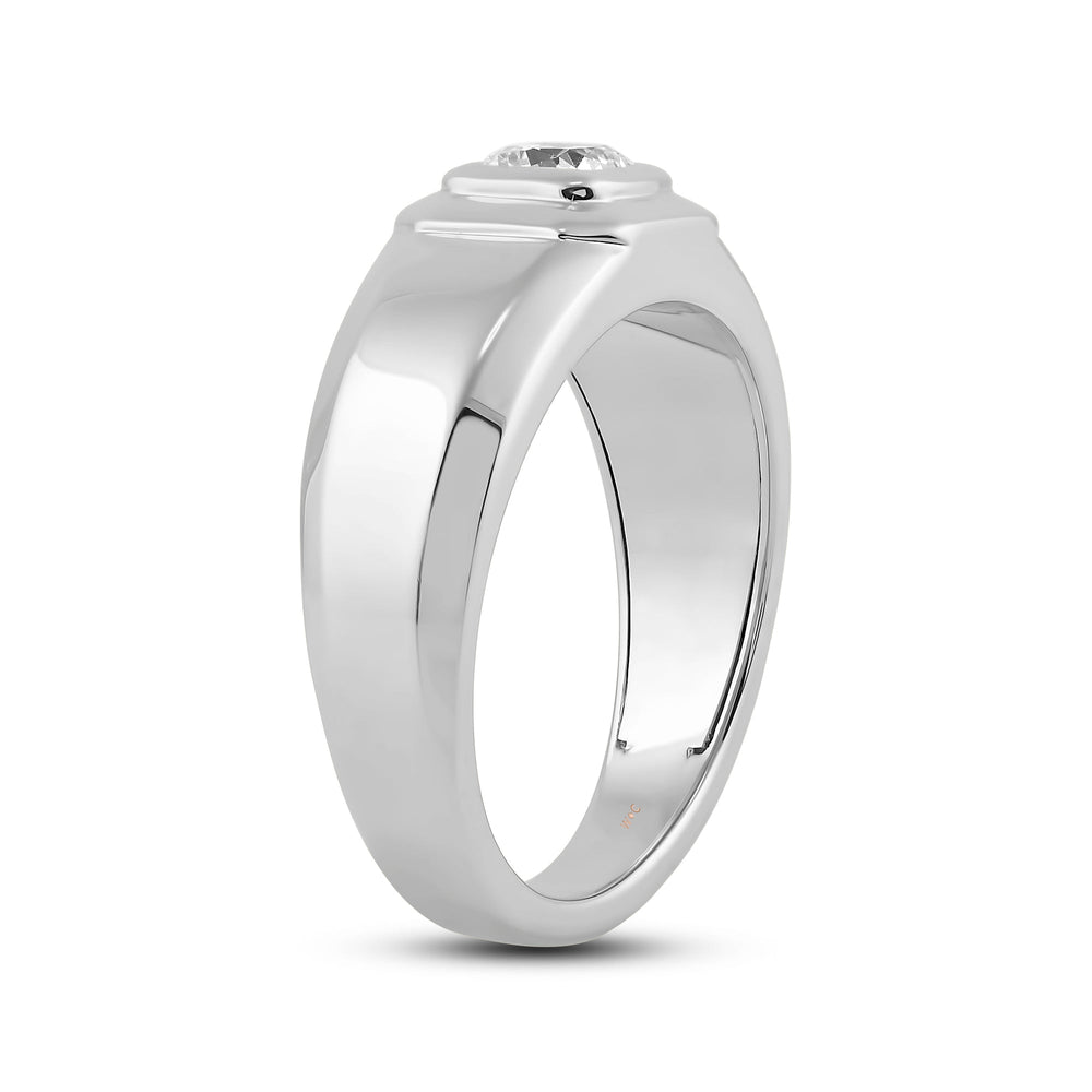 Solitaire Twin Dome Diamond Men's Ring with Platinum / Lab / 3/4 Cut Diamond in 14KT Platinum / Lab / 3/4 view 4
