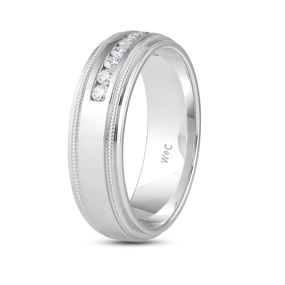 Channel Set Milgrain Stepped Edge Classic Men's Band with 14KT White Gold / Lab / 1/4 Cut Diamond in 14KT White Gold / Lab / 1/4 view 4
