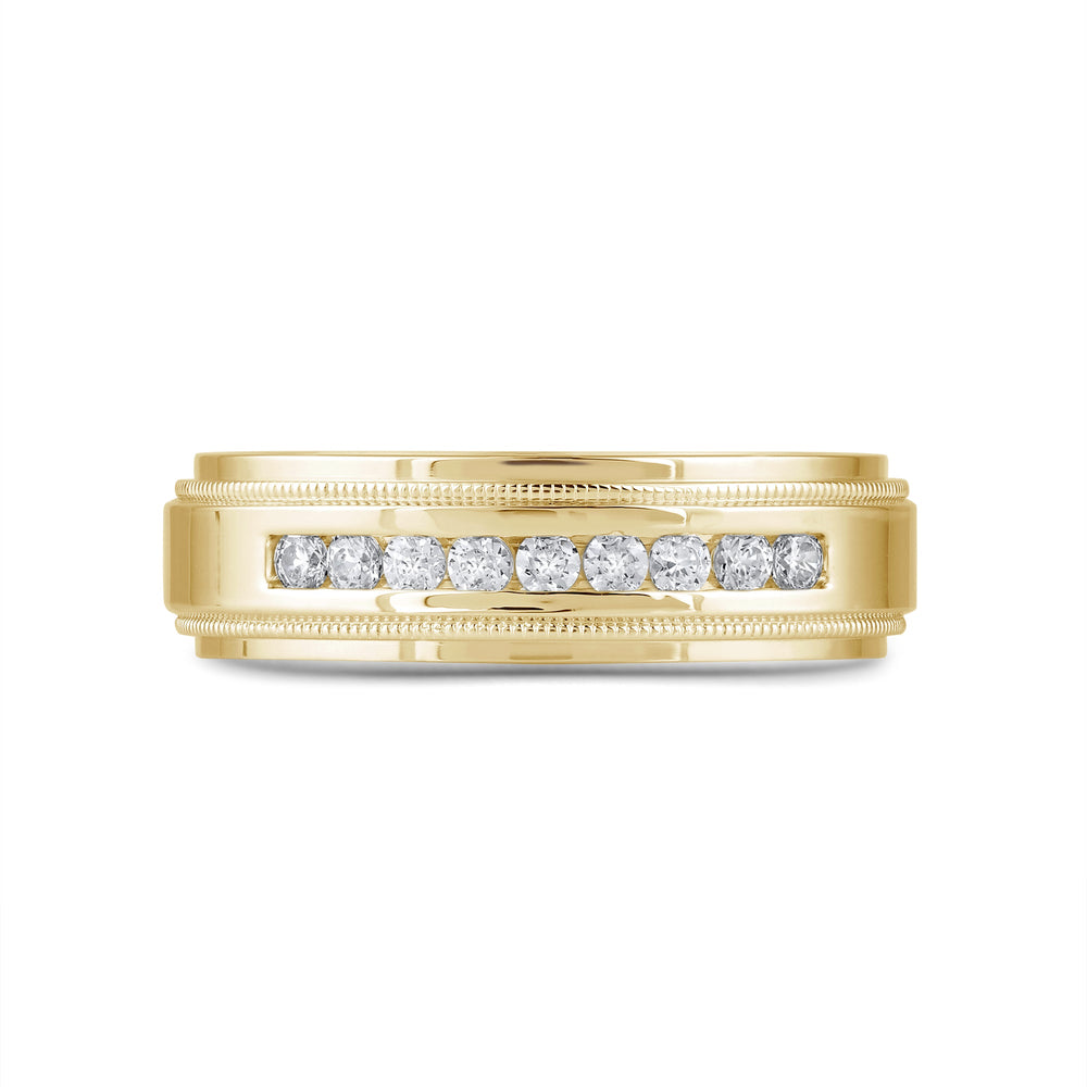 Channel Set Milgrain Stepped Edge Classic Men's Band with 14KT Yellow Gold / Lab / 1/4 Cut Diamond in 14KT Yellow Gold / Lab / 1/4 view 1
