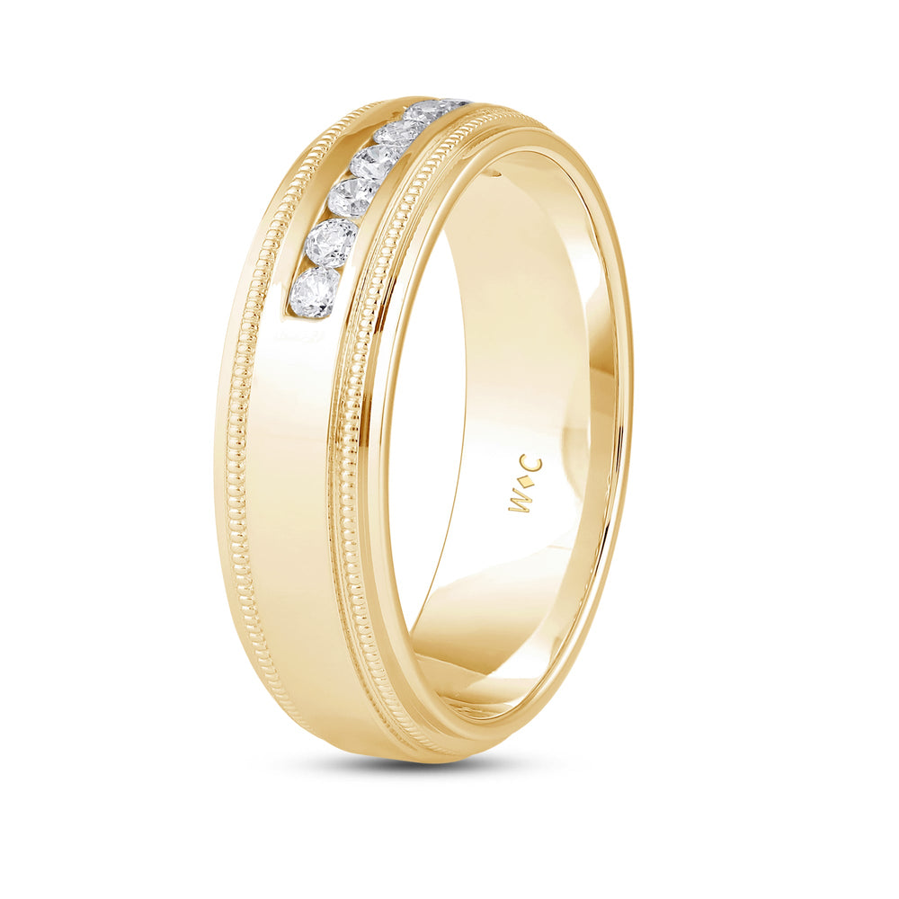 Channel Set Milgrain Stepped Edge Classic Men's Band with 14KT Yellow Gold / Lab / 1/4 Cut Diamond in 14KT Yellow Gold / Lab / 1/4 view 4
